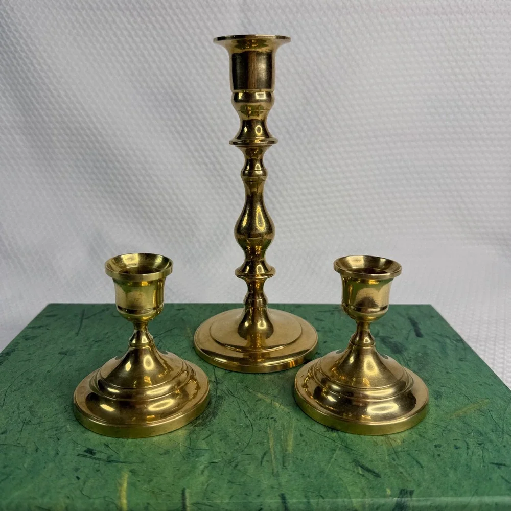 VTG Brass Candlestick Holders Set of 3 Graduated Taper Gold Made in Japan India